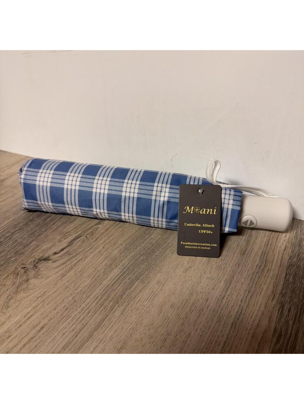 Blue Palaka Hawaiian Umbrella Compact 43-inch NWT